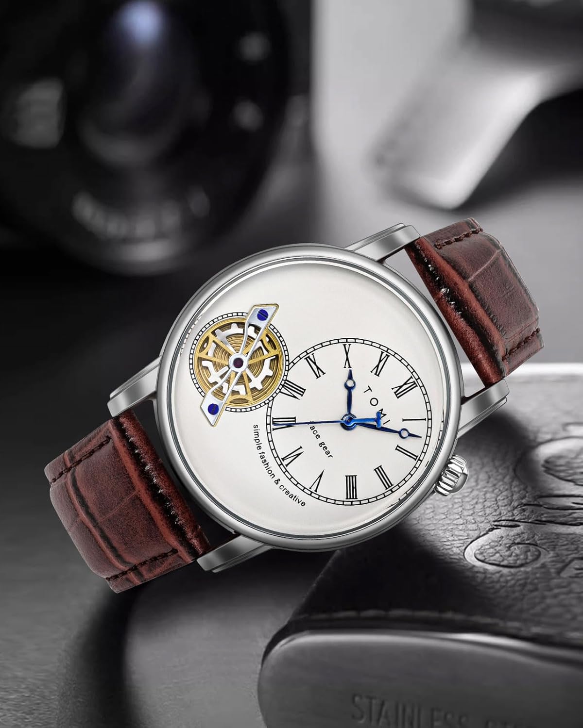 Men's Watch Analog Leather Wrist Watch – Elegant Quartz Watch with Double Strap & 3ATM Waterproof ( Random Color )
