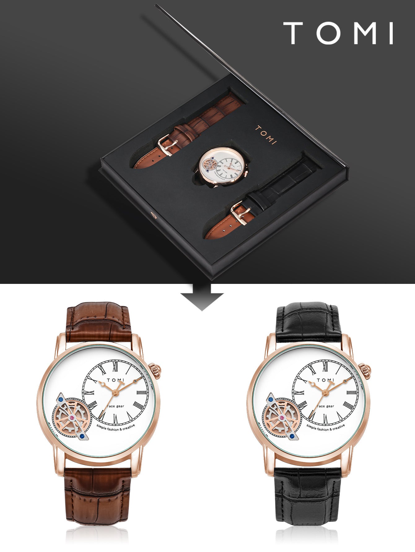 Men's Watch Analog Leather Wrist Watch – Elegant Quartz Watch with Double Strap & 3ATM Waterproof ( Random Color )