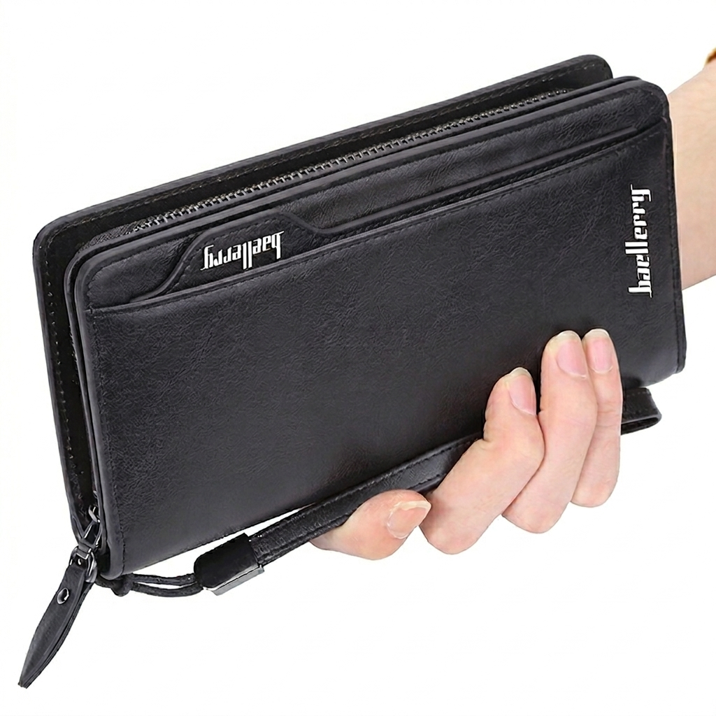 Balebaily Long Wallet for Men & Women with Zipper Pocket 15 Card Slots and Photo Window - Black