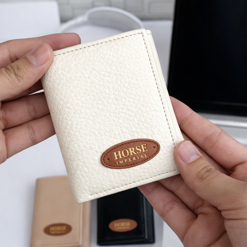 Horse Imperial Premium Tri-Fold Wallet – 10 Card Slots | Dual Cash Pockets - Beige