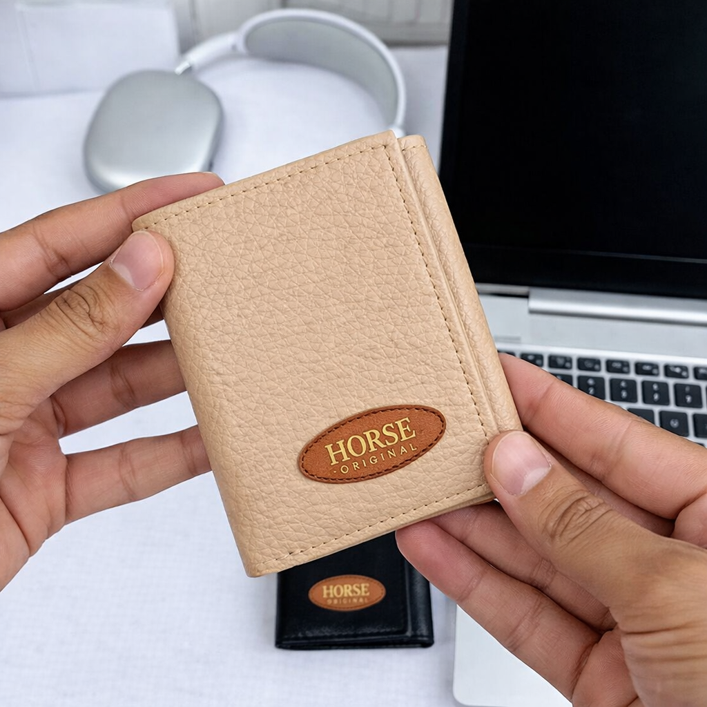 Horse Imperial Premium Tri-Fold Wallet – 10 Card Slots | Dual Cash Pockets - Beige