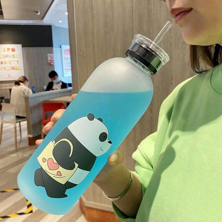 We Bare Bears Panda Water Bottle 1000ml - Cute Cartoon Design Durable Hydration Bottle For School, Gym, Travel, And Outdoor Activities (Random Color)